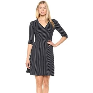 Navy & White Pinstripe 3/4 Sleeve Wrap Dress, Sz 6